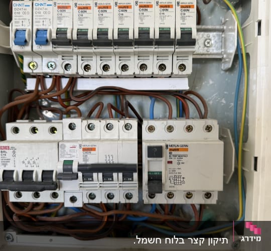 לוח חשמל עם חוטים ומפסקים